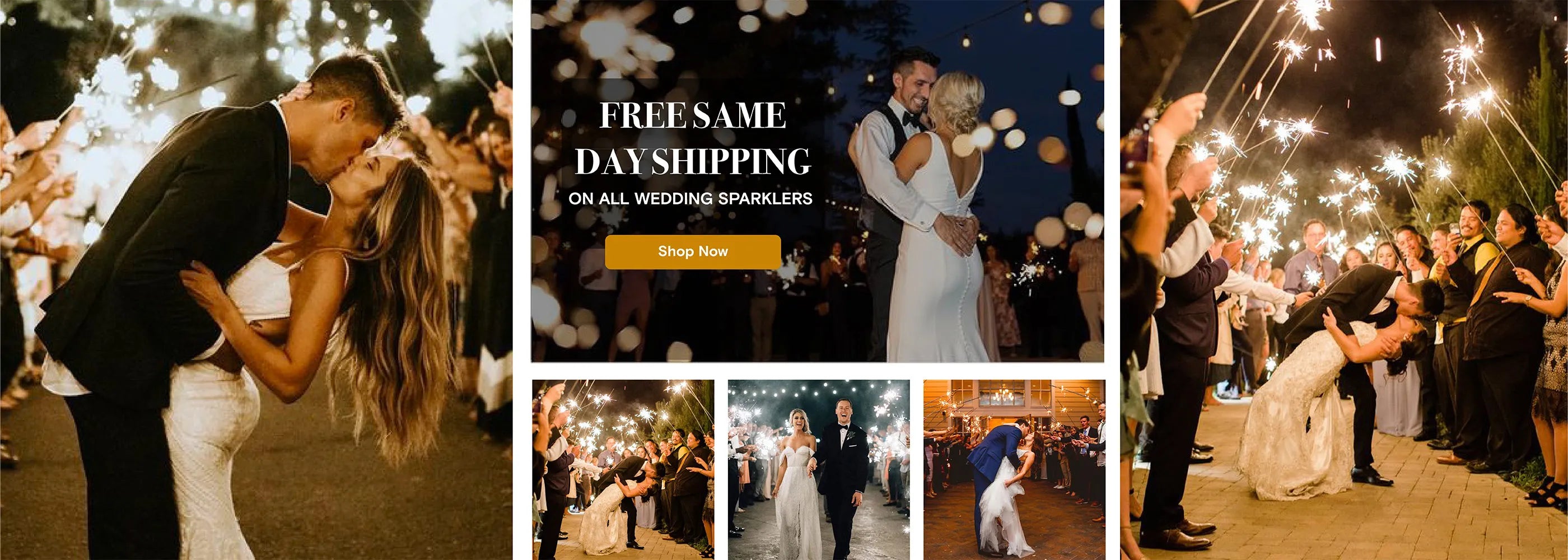 Bride and groom having a grand wedding exit with sparklers.